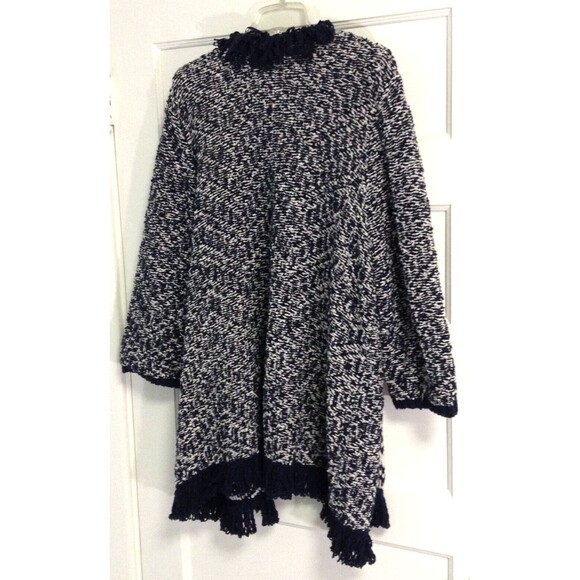 Lane Bryant Cardigan Sweater Wn 26/28 Blue White Striped Open Front Fringe Boho - Picture 6 of 11